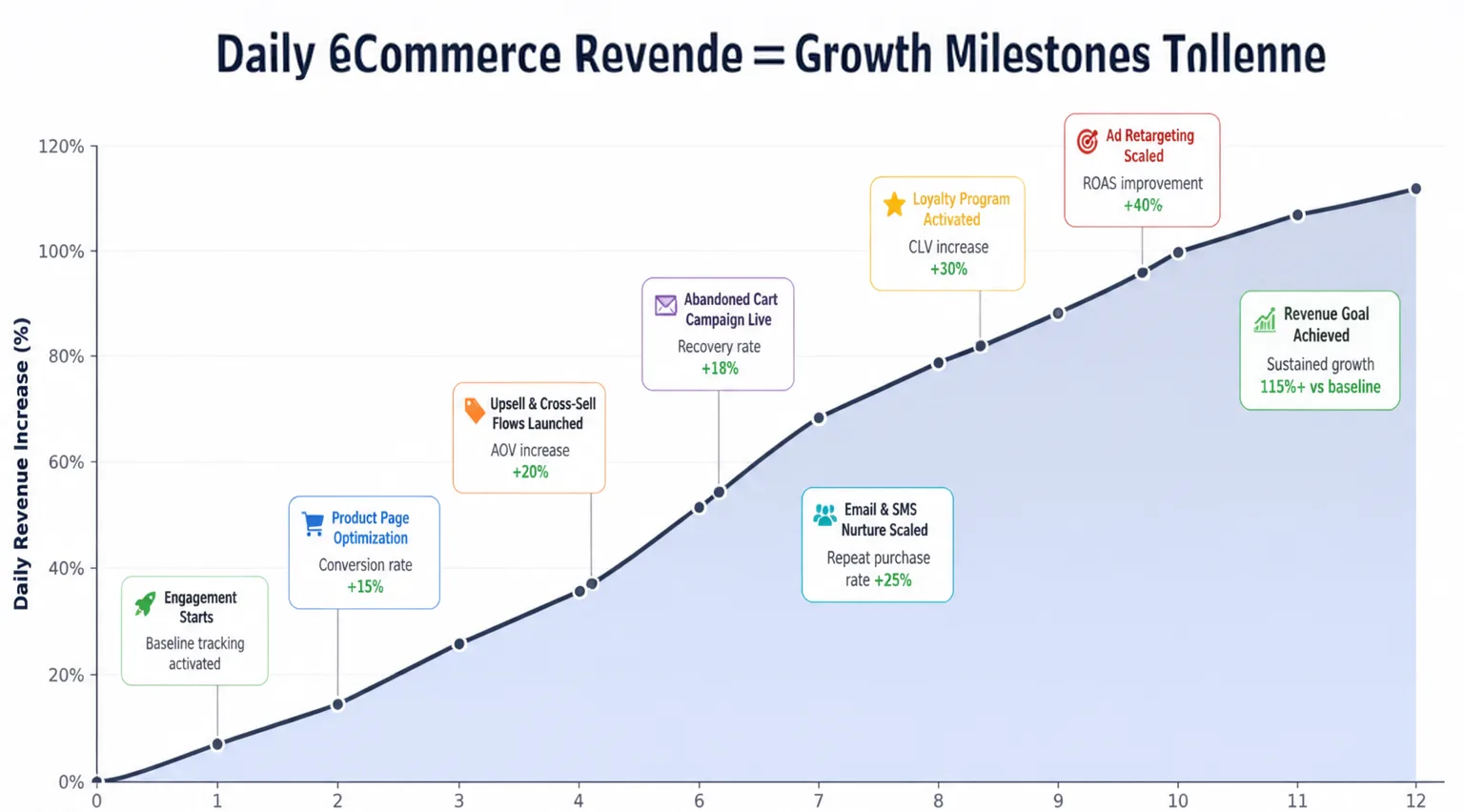 Daily eCommerce revenue growth milestones timeline