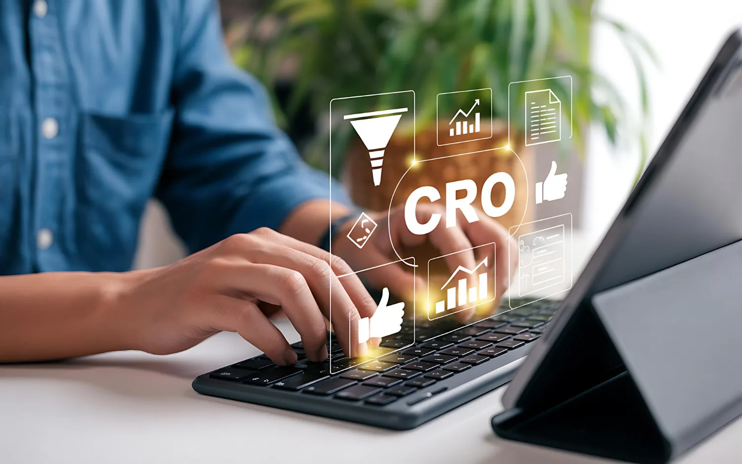 CRO analytics overlay showing funnel, growth, and trust signals