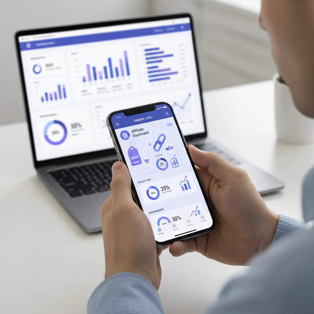 Smartphone and laptop showing affiliate and performance partnership tracking