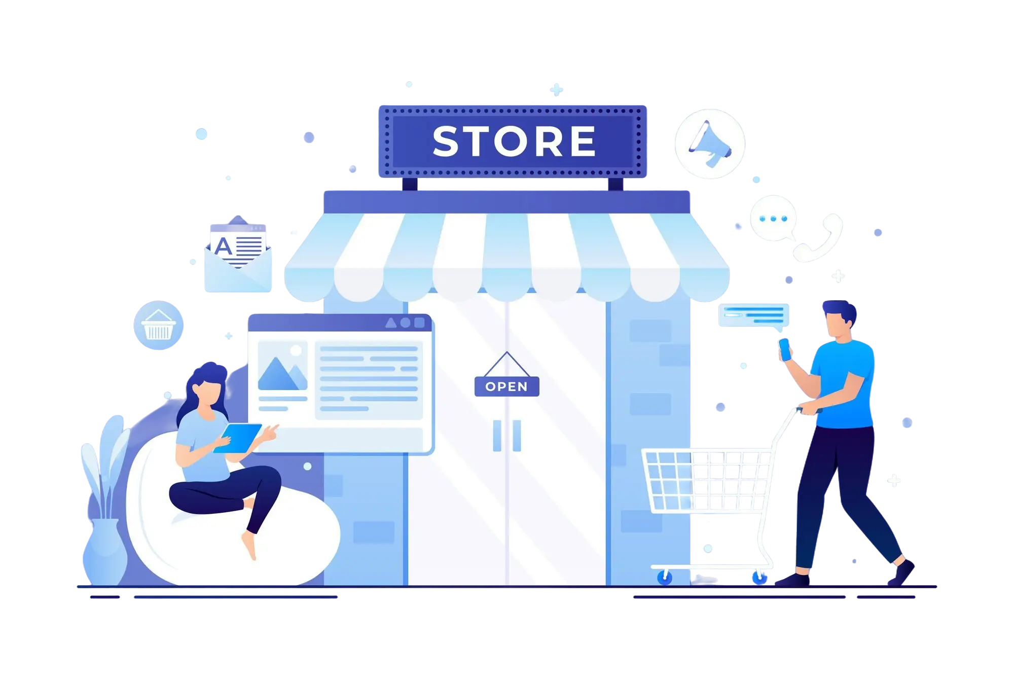 Illustrated online store representing ecommerce growth and shopping