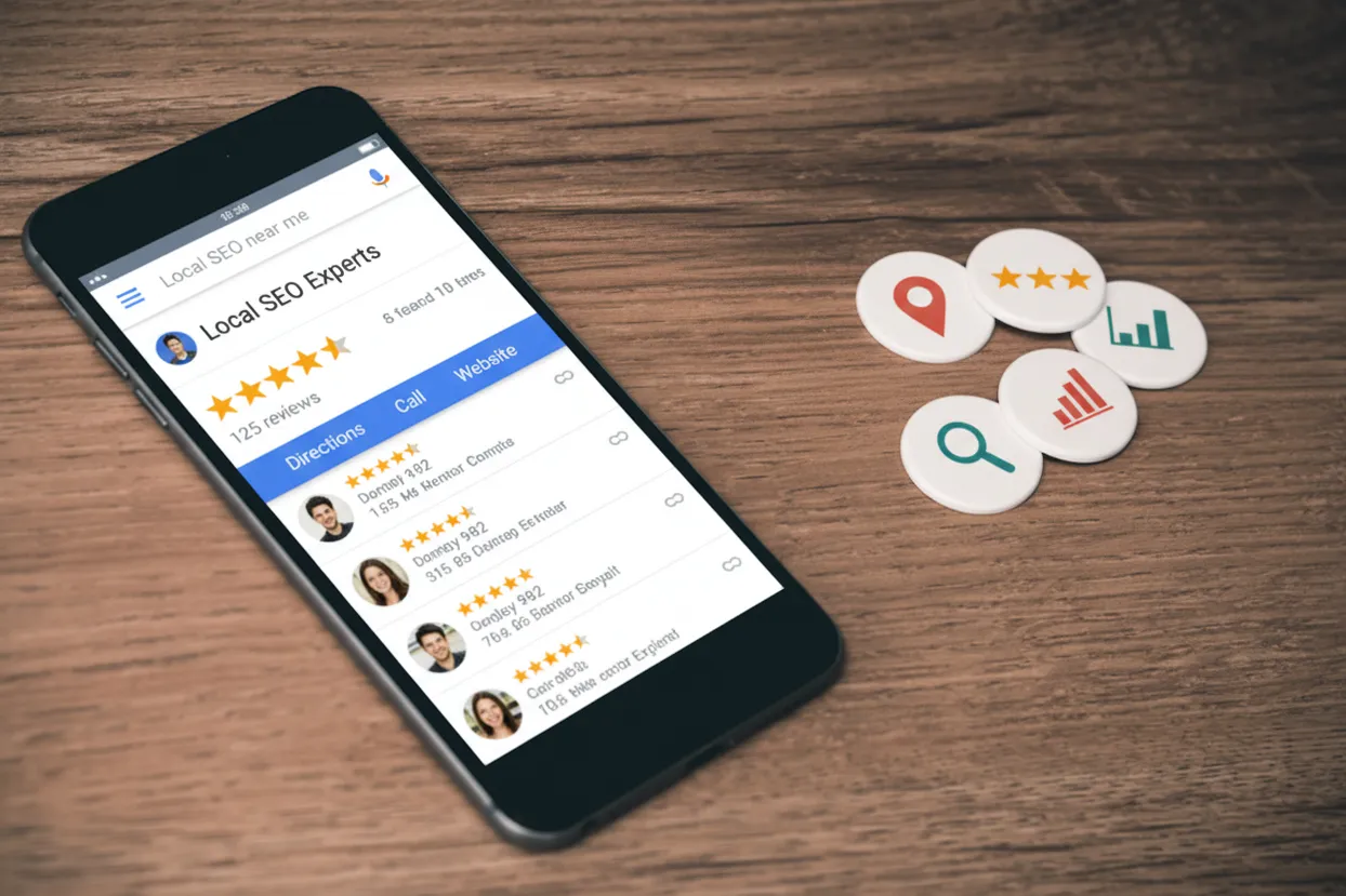 Phone showing Google Maps local business rankings